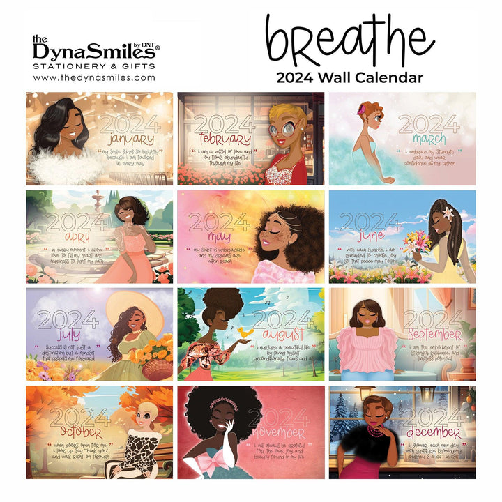 2024 Large Wall Calendar "Breathe" - TheDynaSmiles.com