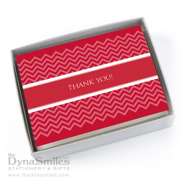 10pc Boxed Thank You NoteCards - Red Chevron