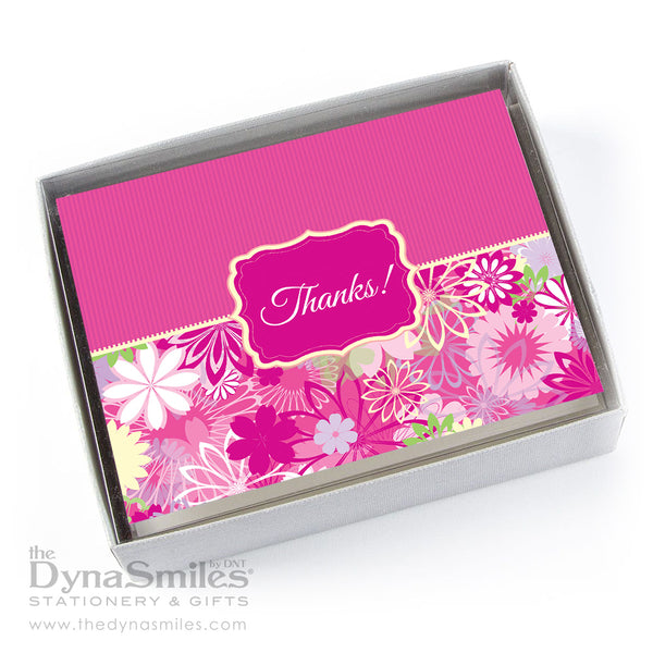10pc Boxed Thank You NoteCards - Pink Floral Craze