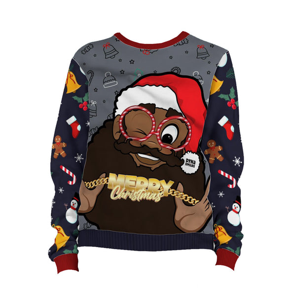 Winking Black Santa Bruh with the Gold Chain, All-Over Print Christmas Unisex Sweatshirt