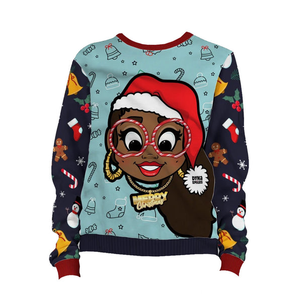 Ponytail Sista Black Santa with the Gold Chain, All-Over Print Christmas Unisex Sweatshirt