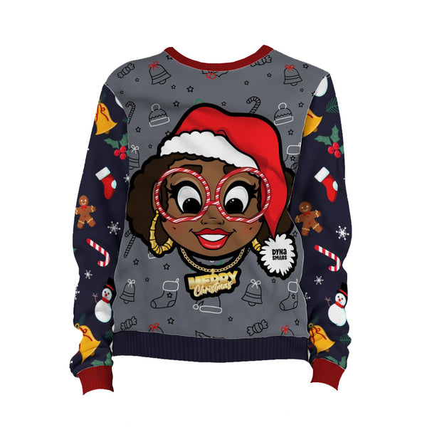 Sista Black Santa with the Gold Chain, All-Over Print Christmas Unisex Sweatshirt