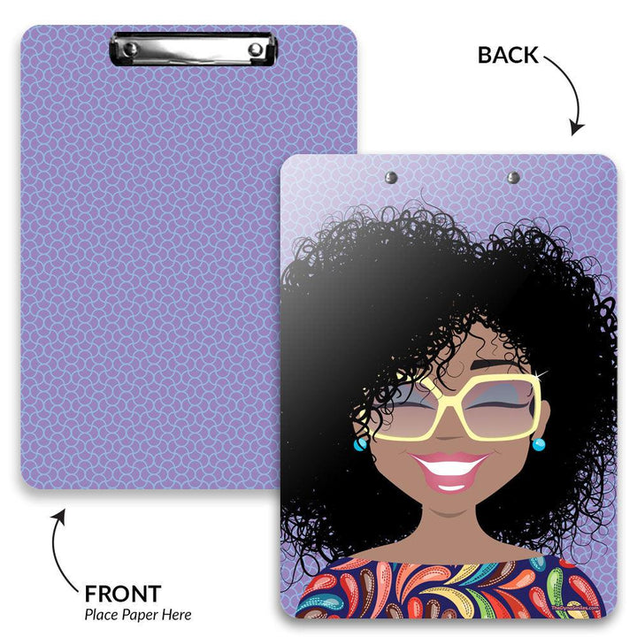 "Ms Coily Blue" Clipboard - TheDynaSmiles.com
