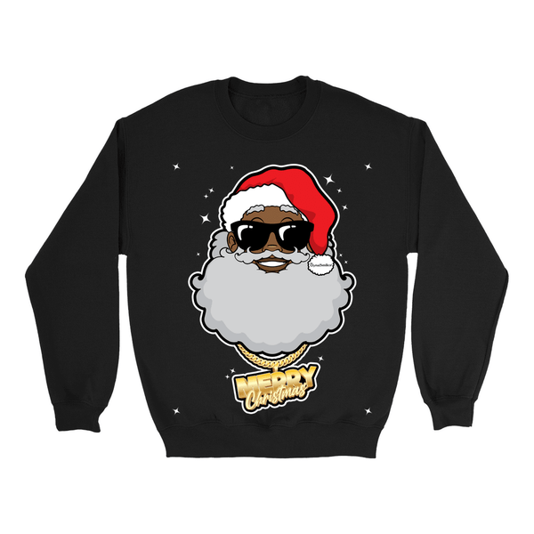 In House Inventory - Black Santa with the Gold Chain Christmas Unisex Sweatshirt - Sizes SM to 5XL - TheDynaSmiles.com