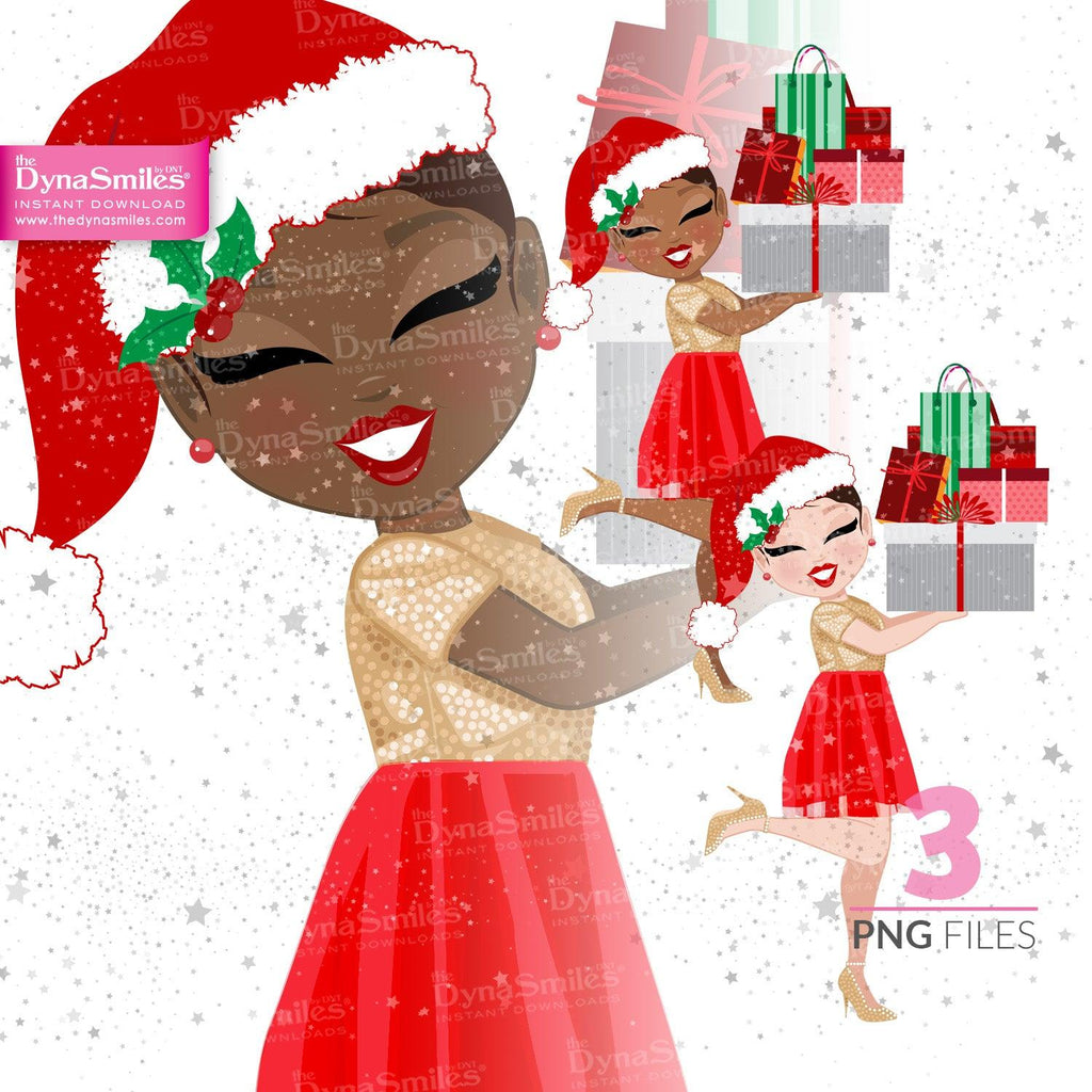"Baby Doll" Christmas Digital Doll, Black Woman Fashion Clipart, African American, Melanin, Cute Black Girl Illustration, Digital Planner Sticker, PNG Download