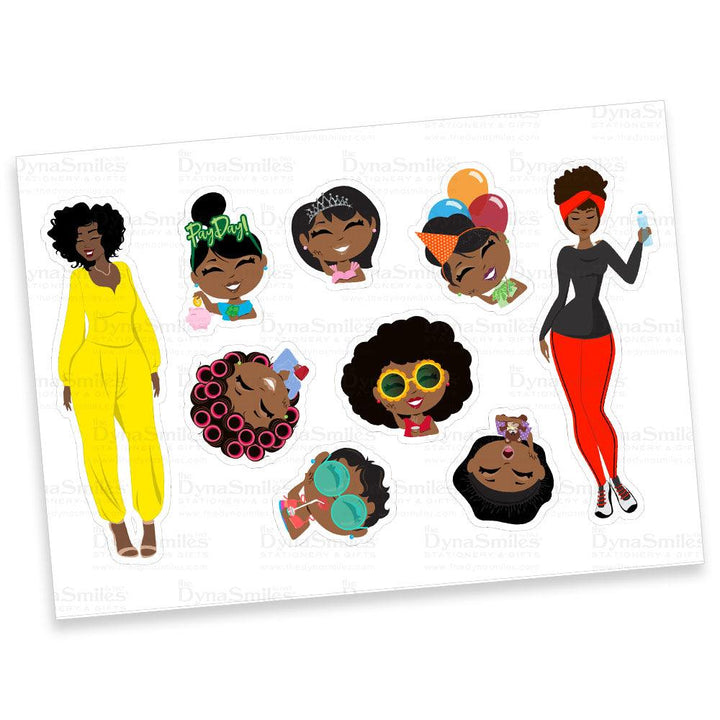 Doodle Gang - Set 1 - 5x7 Sticker Sheet - Black Girl Planner Stickers - TheDynaSmiles.com