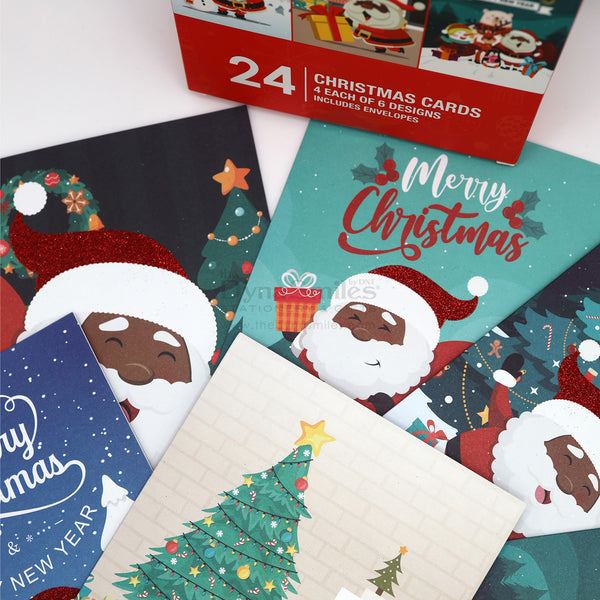 Black Santa Christmas Cards Box Set (24pcs)