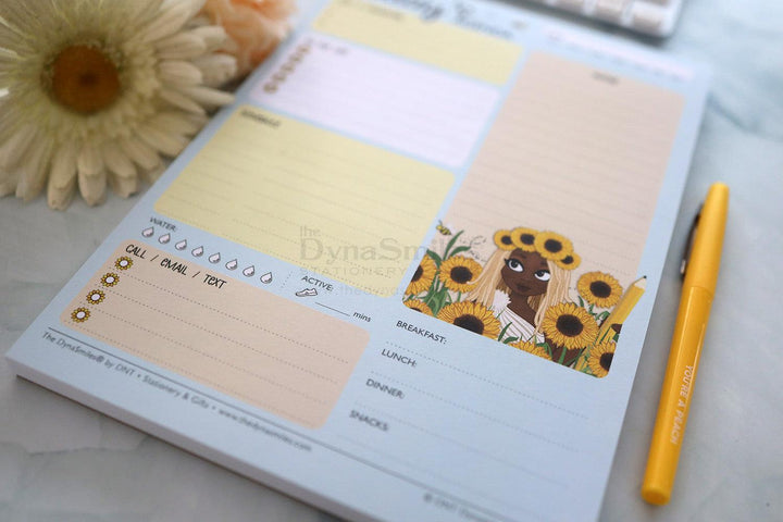 "Sunflower Field" 7x10 Daily Notepad Organizer, 50 Undated Tear Away Sheets - TheDynaSmiles.com