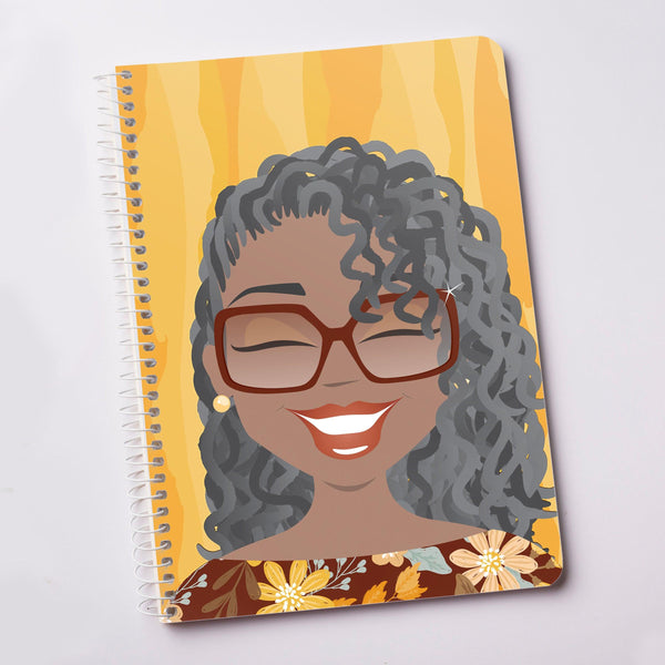 "Ms Locs Honey" with Gray Hair Spiral Notebook - TheDynaSmiles.com
