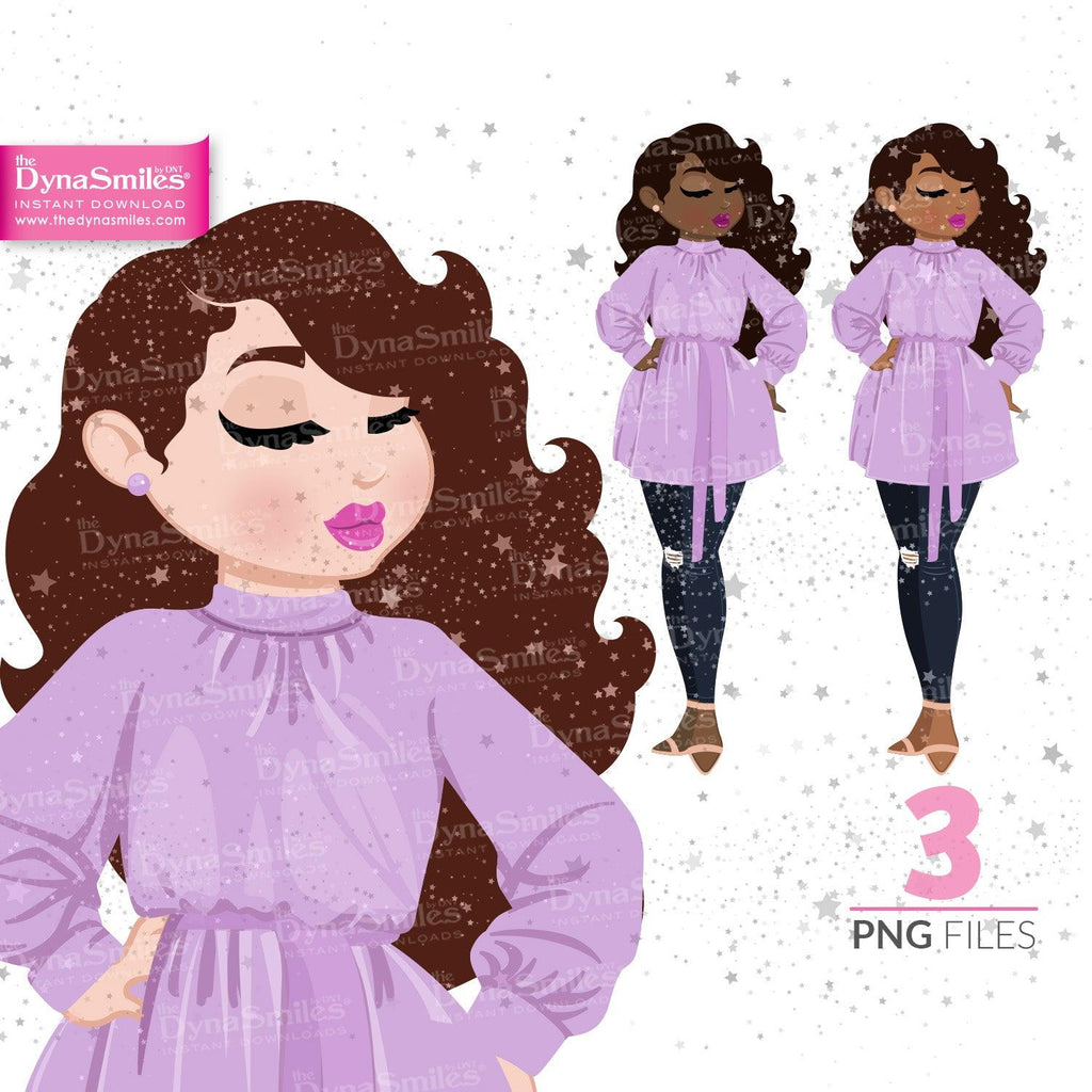 "Brianna" Digital Doll, Black Woman Fashion Clipart, African American, Melanin, Cute Black Girl Illustration, Digital Planner Sticker, PNG Download