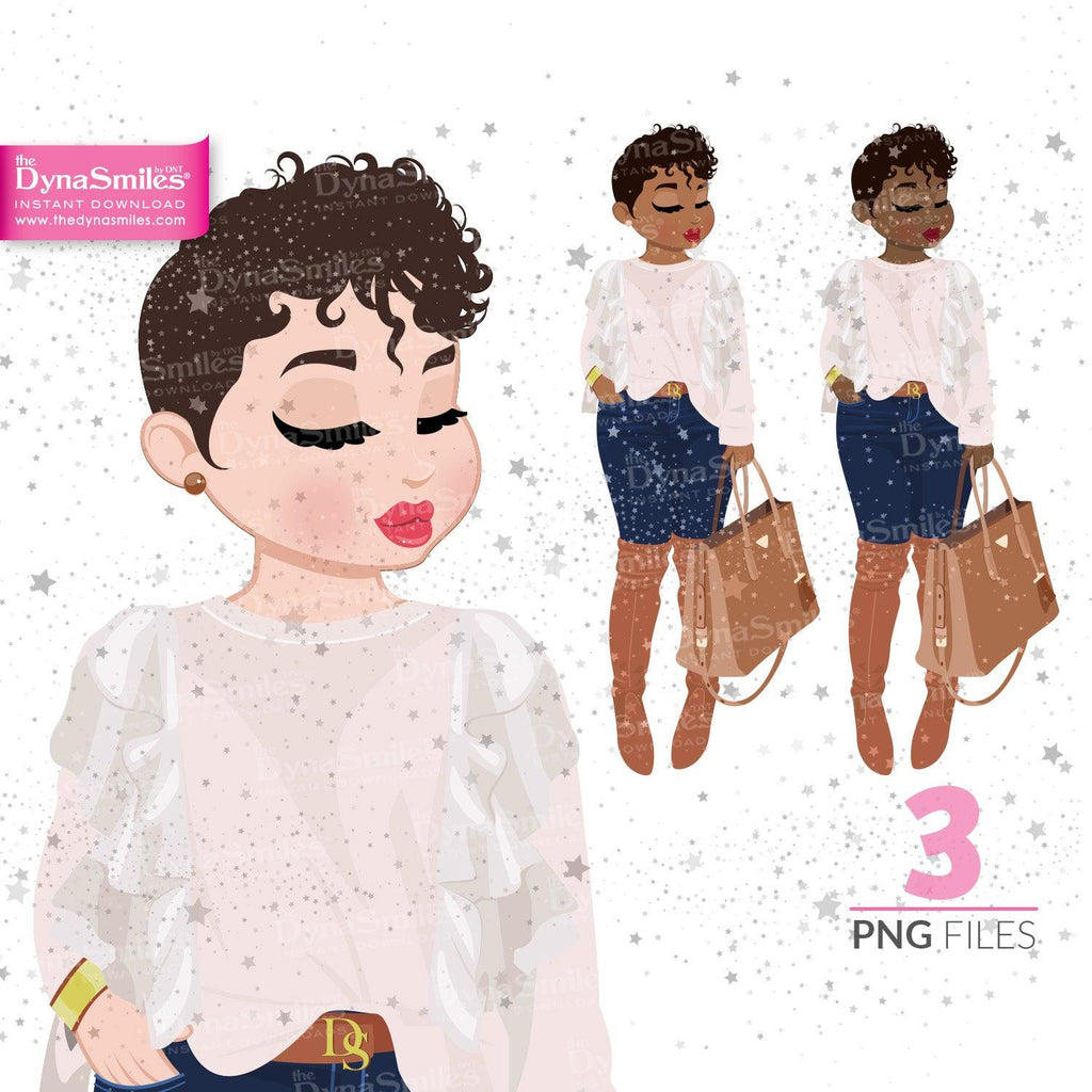 "Candace" Digital Doll, Black Woman Fashion Clipart, African American, Melanin, Cute Black Girl Illustration, Digital Planner Sticker, PNG Download