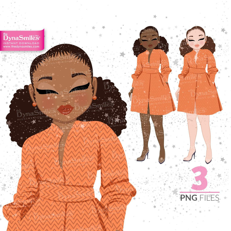 "Daraja" Digital Doll, Black Woman Fashion Clipart, African American, Melanin, Cute Black Girl Illustration, Digital Planner Sticker, PNG Download