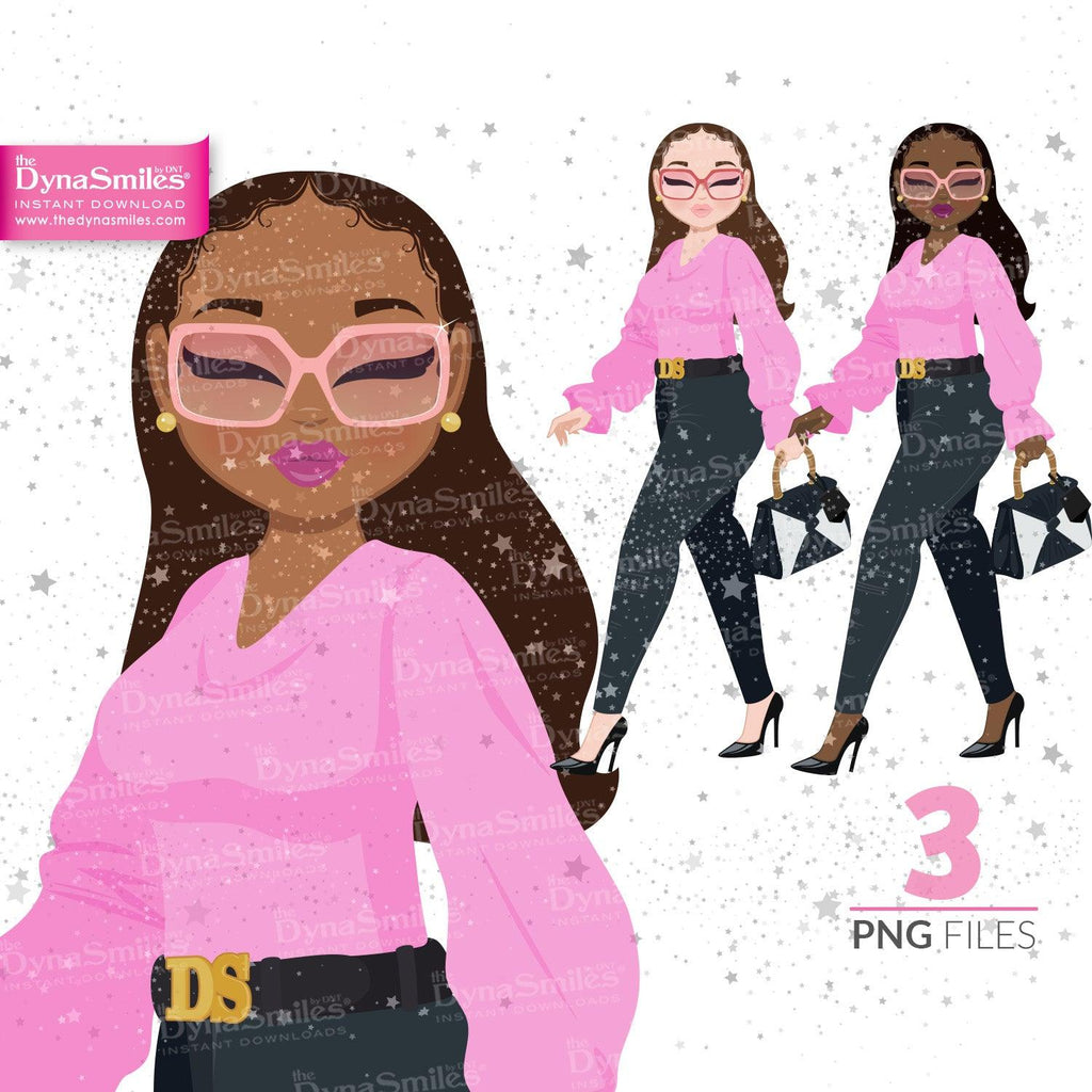 "Denise" Digital Doll, Black Woman Fashion Clipart, African American, Melanin, Cute Black Girl Illustration, Digital Planner Sticker, PNG Download
