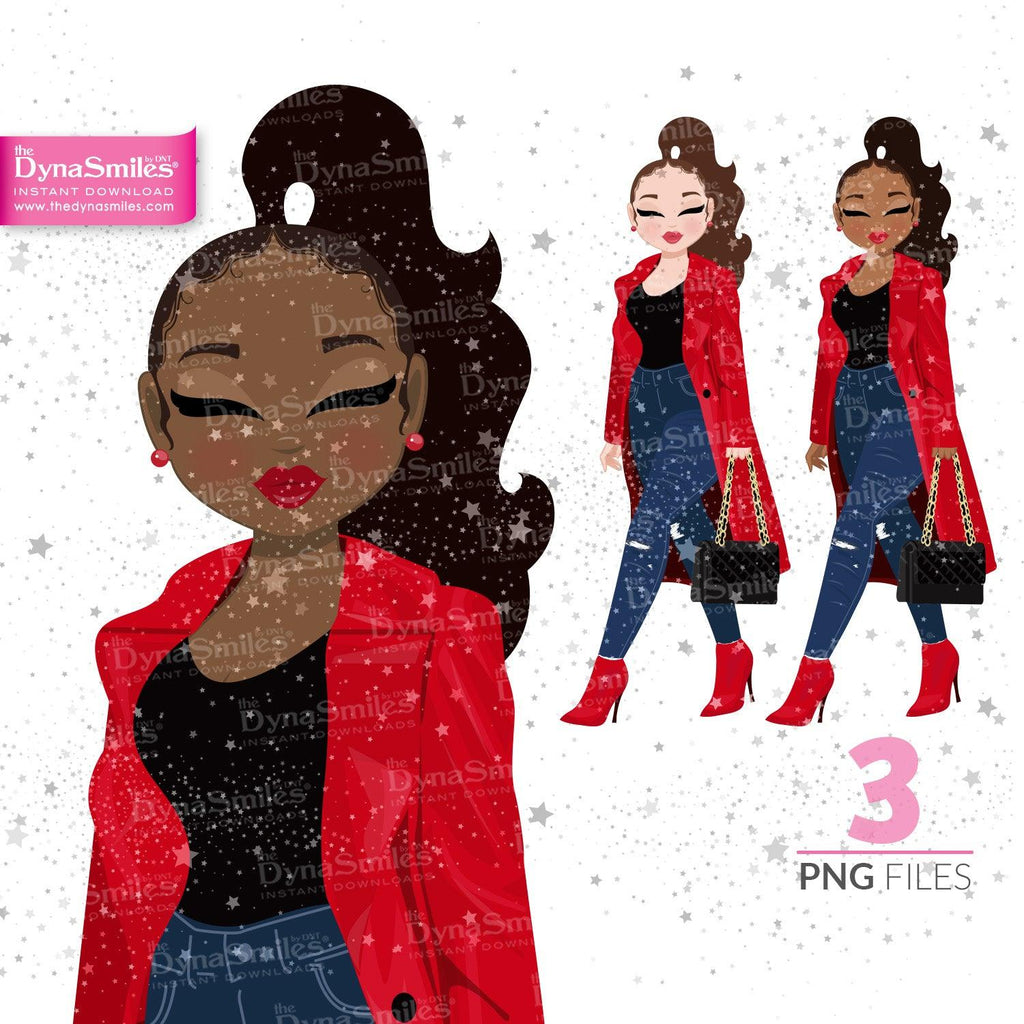 "Ebony" Digital Doll, Black Woman Fashion Clipart, African American, Melanin, Cute Black Girl Illustration, Digital Planner Sticker, PNG Download