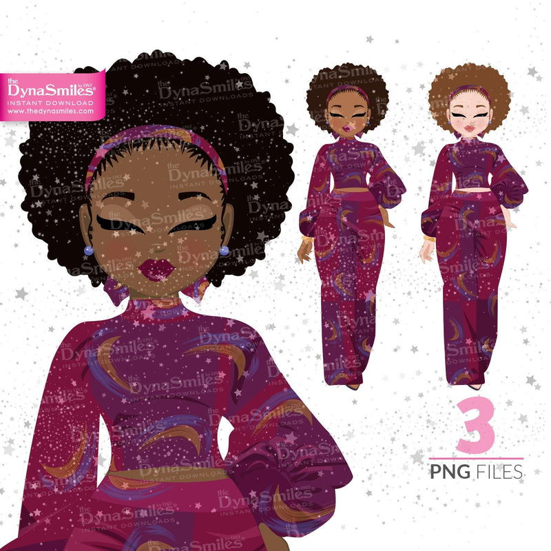 "Efie" Digital Doll, Black Woman Fashion Clipart, African American, Melanin, Cute Black Girl Illustration, Digital Planner Sticker, PNG Download