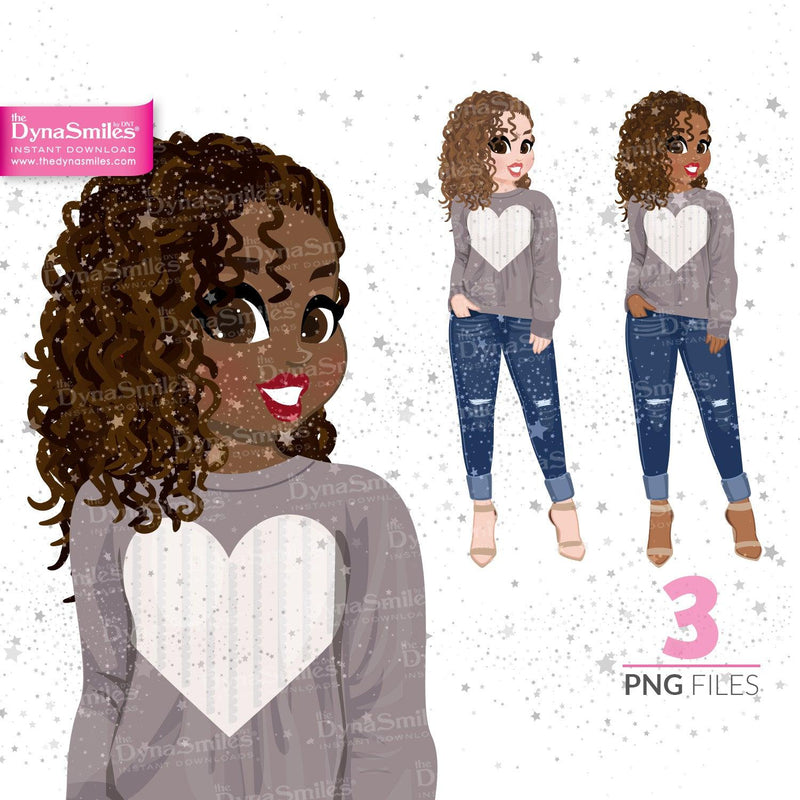 "Evelyn" Digital Doll, Black Woman Fashion Clipart, African American, Melanin, Cute Black Girl Illustration, Digital Planner Sticker, PNG Download