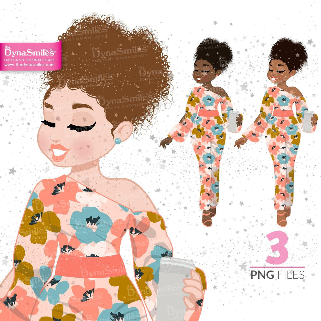"Gabrielle" Digital Doll, Black Woman Fashion Clipart, African American, Melanin, Cute Black Girl Illustration, Digital Planner Sticker, PNG Download
