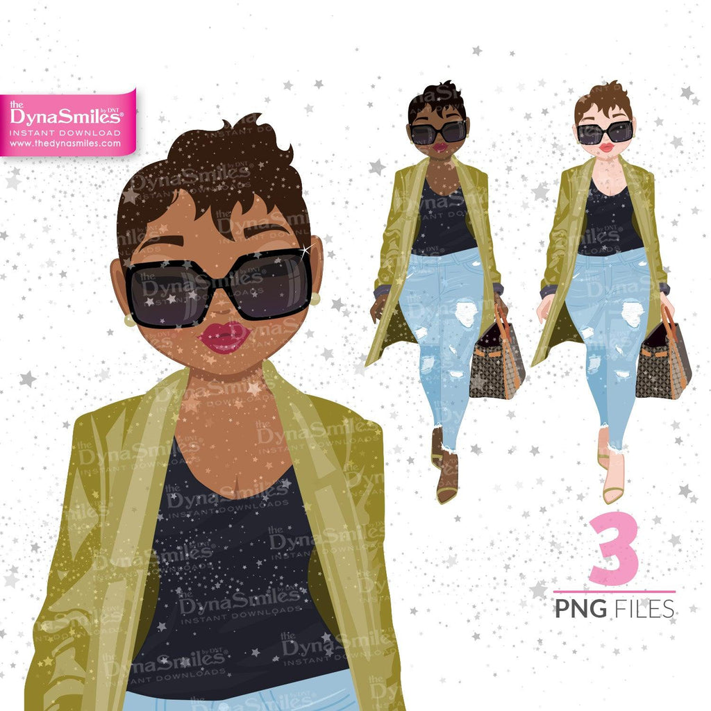 "Jada" Digital Doll, Black Woman Fashion Clipart, African American, Melanin, Cute Black Girl Illustration, Digital Planner Sticker, PNG Download