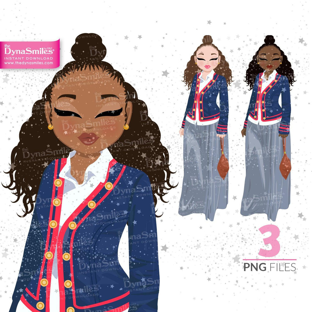 "Marcelle" Digital Doll, Black Woman Fashion Clipart, African American, Melanin, Cute Black Girl Illustration, Digital Planner Sticker, PNG Download