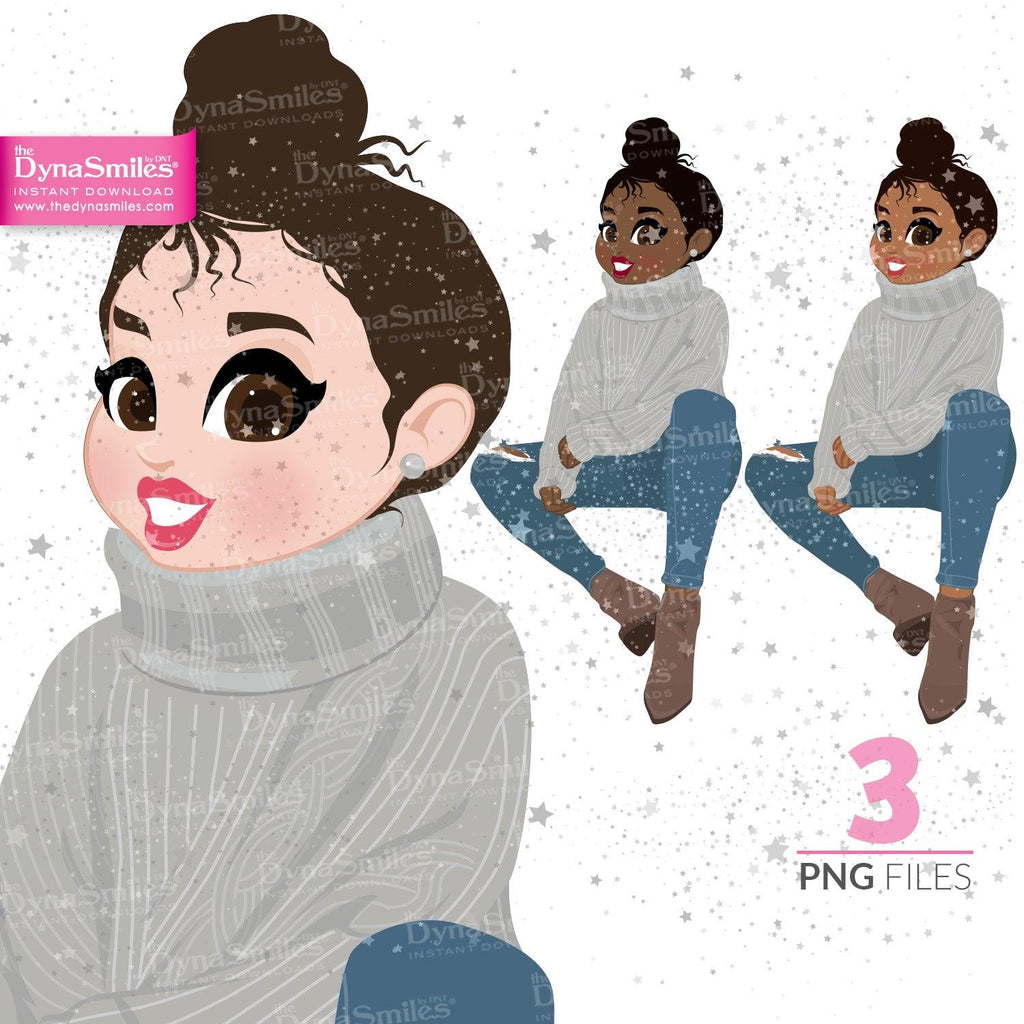 "Nia" Digital Doll, Black Woman Fashion Clipart, African American, Melanin, Cute Black Girl Illustration, Digital Planner Sticker, PNG Download