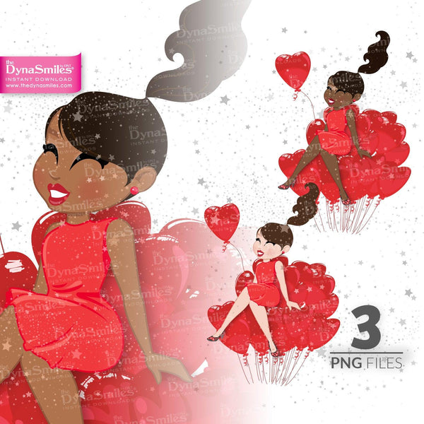 Floating on Hearts Digital Doll, Black Woman Fashion Clipart - TheDynaSmiles.com