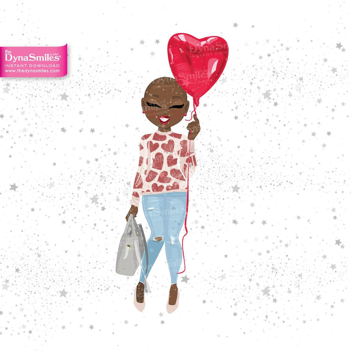 Handbag Hearts Digital Doll, Black Woman Fashion Clipart - TheDynaSmiles.com