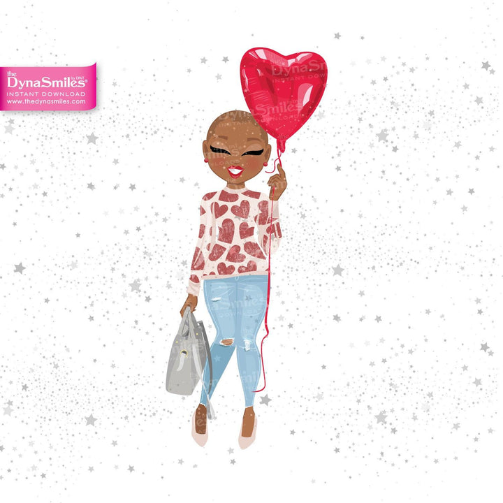 Handbag Hearts Digital Doll, Black Woman Fashion Clipart - TheDynaSmiles.com