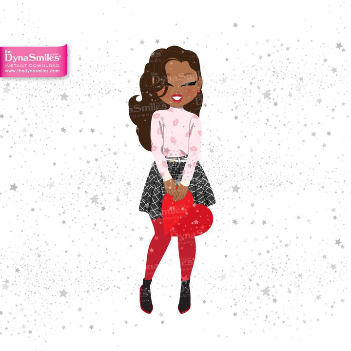 Heart Holding Digital Doll, Black Woman Fashion Clipart - TheDynaSmiles.com