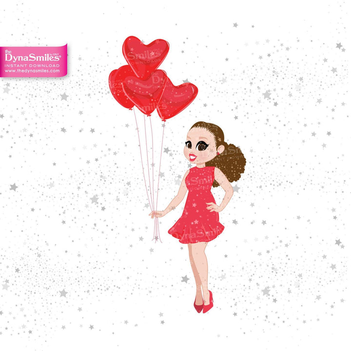 Posing with Hearts Digital Doll, Black Woman Fashion Clipart - TheDynaSmiles.com