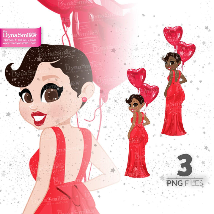 Red Gown Heart Digital Doll, Black Woman Fashion Clipart - TheDynaSmiles.com