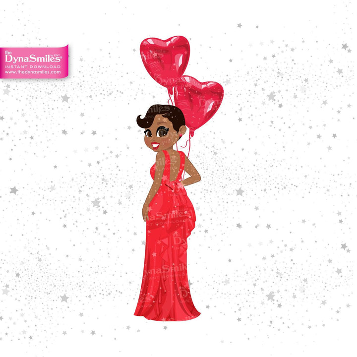 Red Gown Heart Digital Doll, Black Woman Fashion Clipart - TheDynaSmiles.com