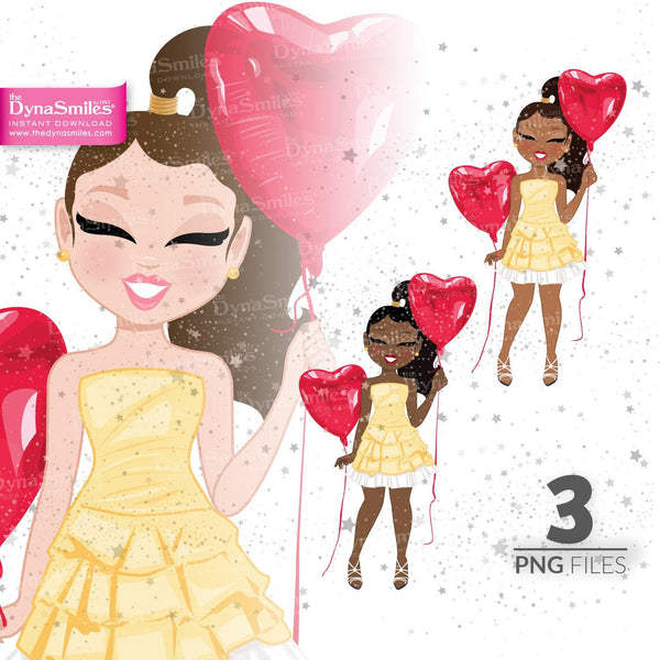 Sweet Heart Digital Doll, Black Woman Fashion Clipart, African American, Melanin, Cute Black Girl Illustration, Digital Planner Sticker, PNG Download - TheDynaSmiles.com