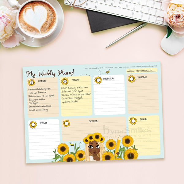 "Sunflower Field" 10x7 Weekly Notepad Organizer, 50 Undated Tear Away Sheets - TheDynaSmiles.com