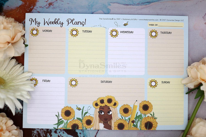 "Sunflower Field" 10x7 Weekly Notepad Organizer, 50 Undated Tear Away Sheets - TheDynaSmiles.com